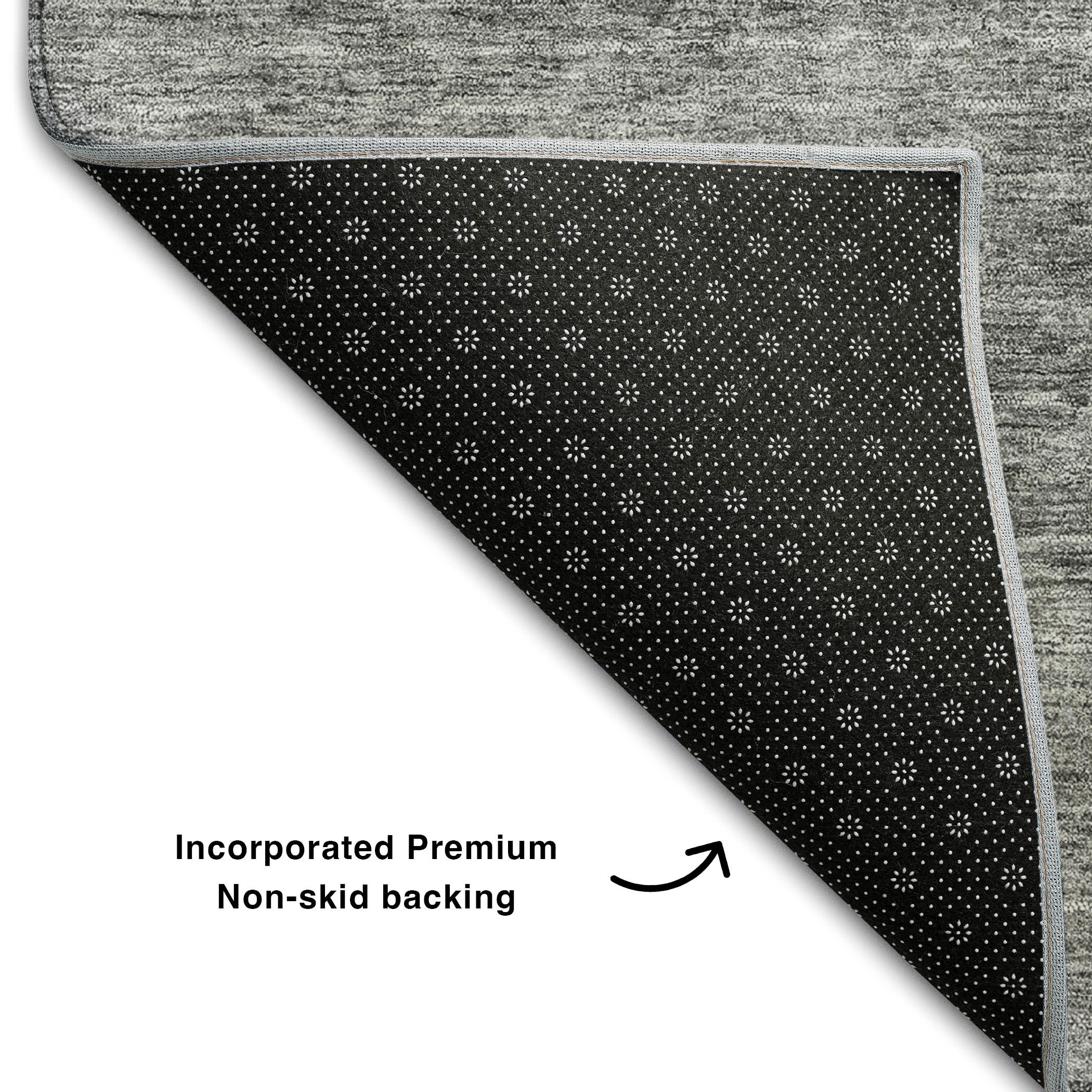 8' Gray And Silver Abstract Washable Round Rug With UV Protection - Home & Garden