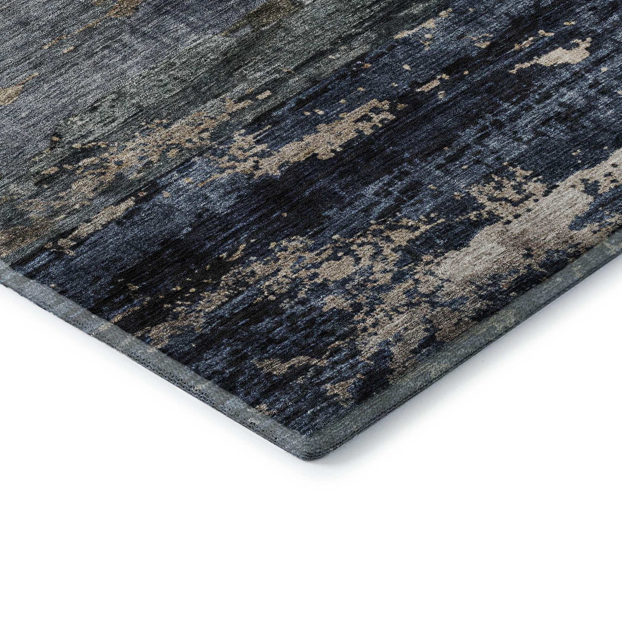 5' X 8' Navy Blue Gray And Silver Abstract Washable Area Rug With UV Protection - Home & Garden