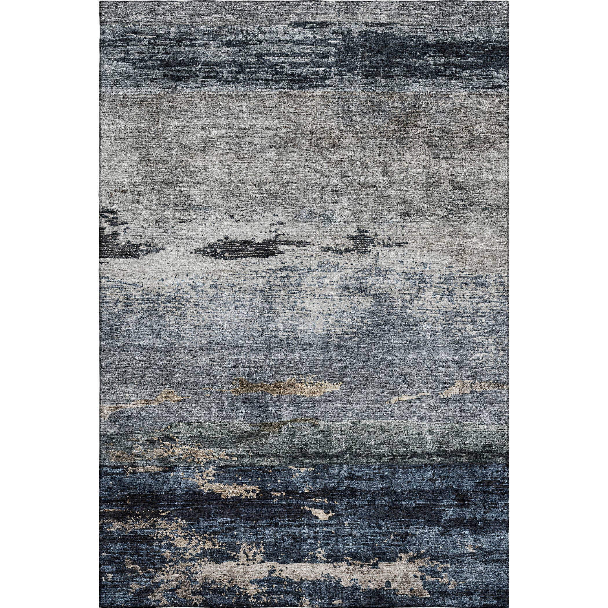 5' X 8' Navy Blue Gray And Silver Abstract Washable Area Rug With UV Protection - Home & Garden
