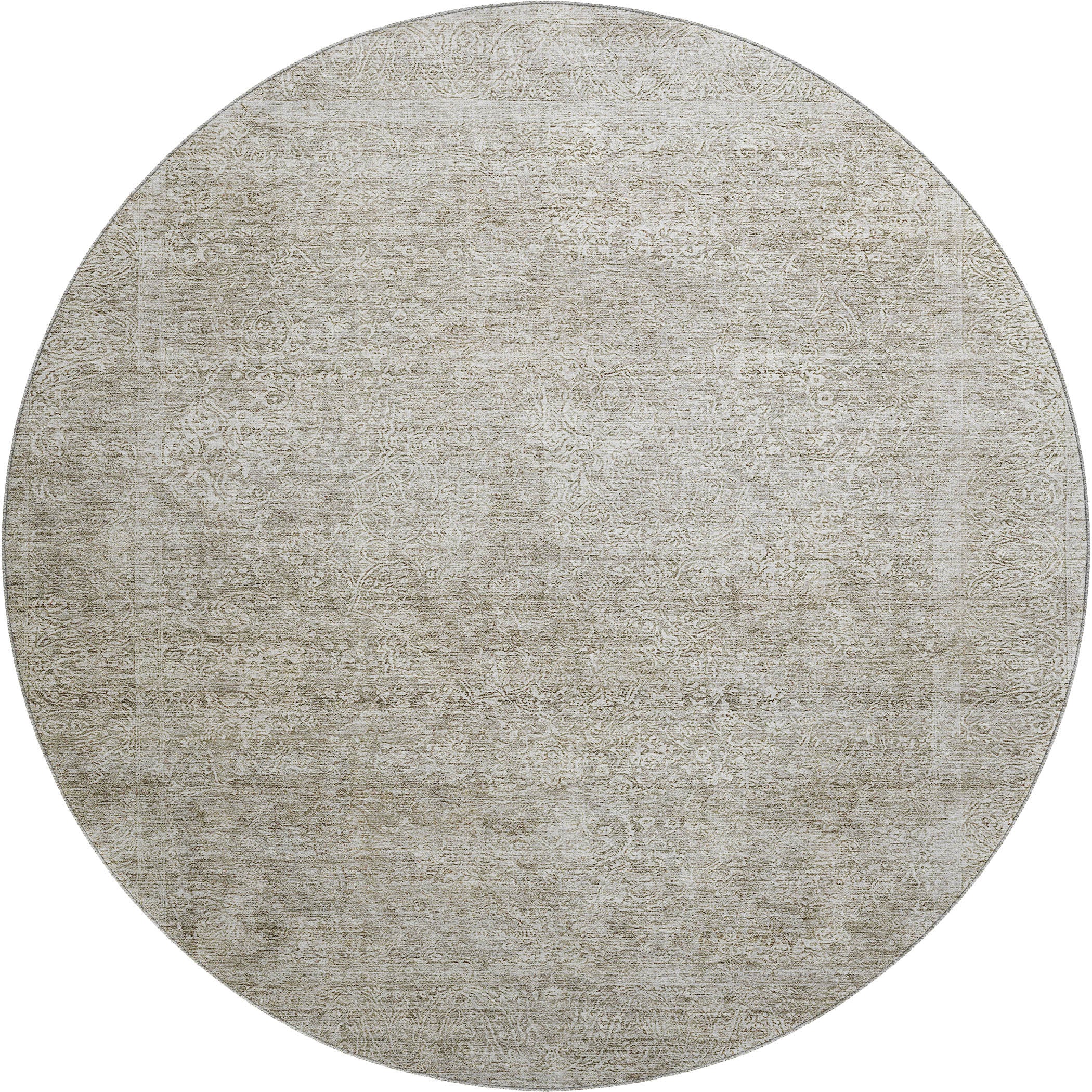 8' Linen And Ivory Abstract Washable Round Rug With UV Protection - Home & Garden