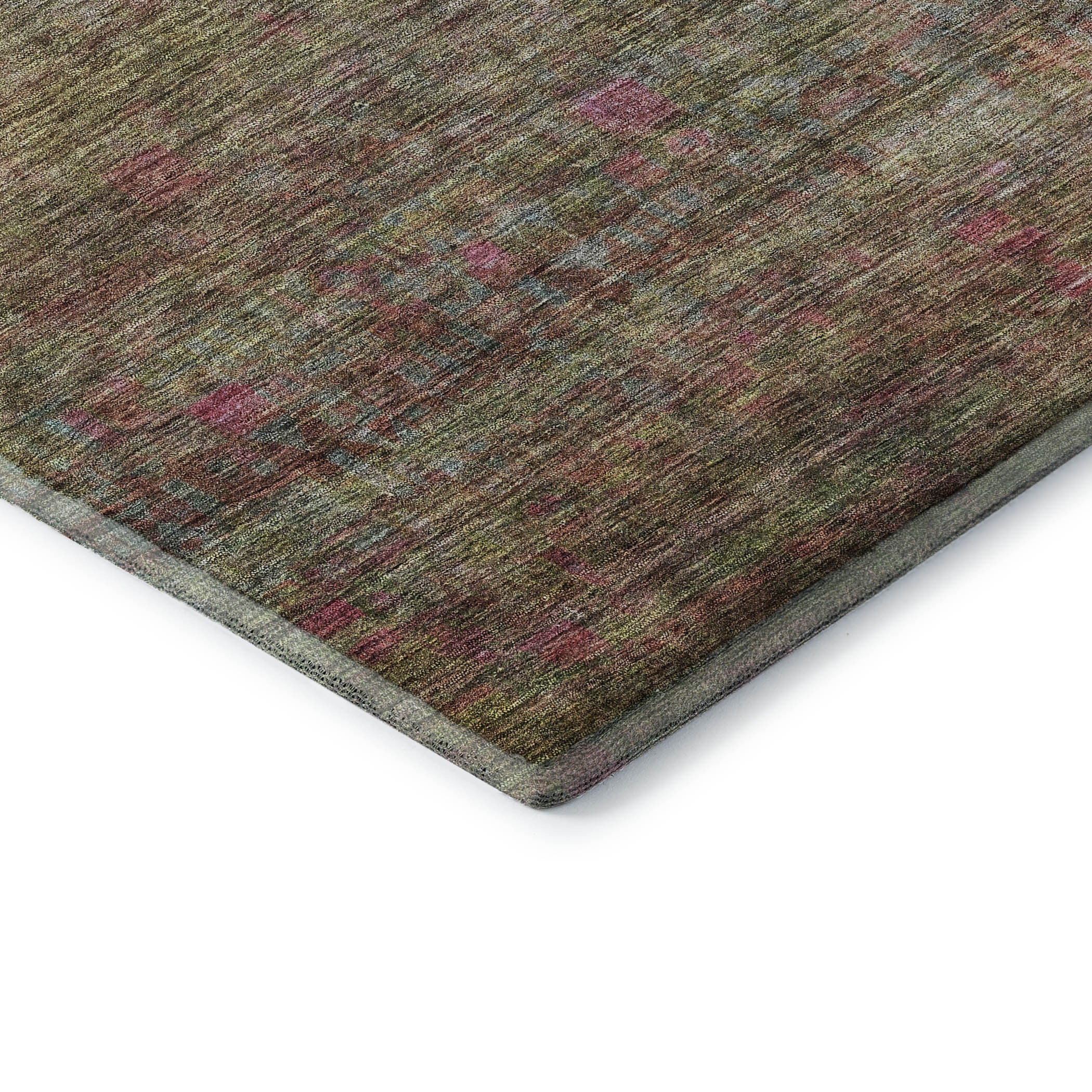 5' X 8' Artichoke Green And Pink Abstract Washable Area Rug With UV Protection - Home & Garden