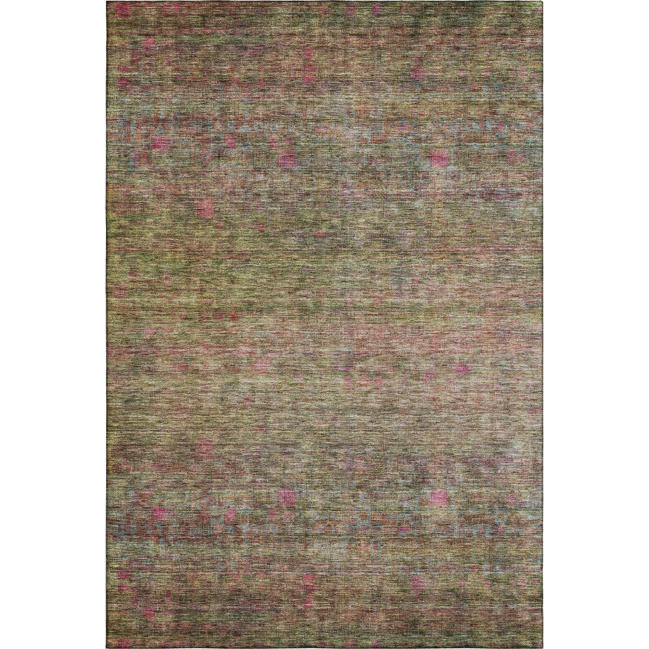 5' X 8' Artichoke Green And Pink Abstract Washable Area Rug With UV Protection - Home & Garden