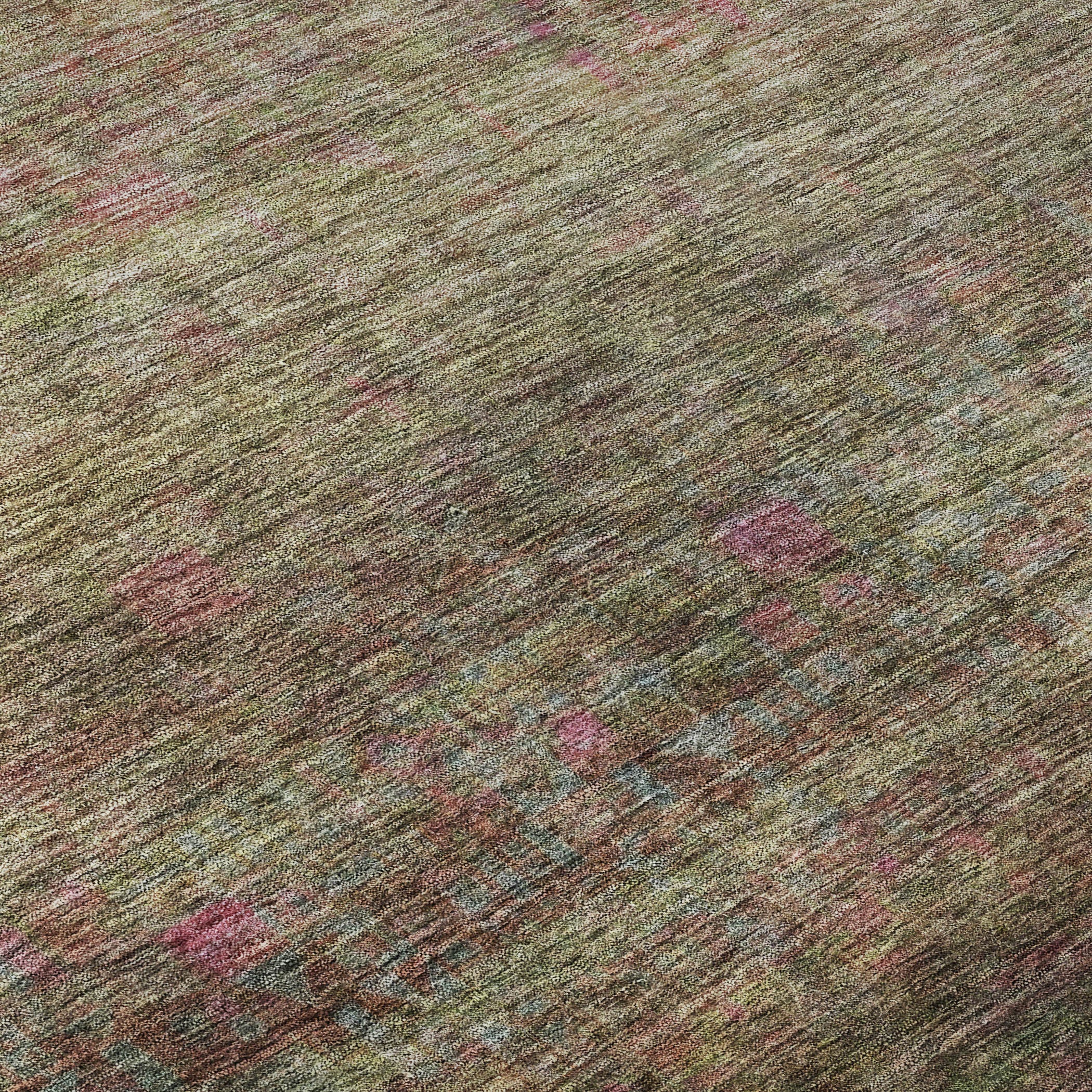 5' X 8' Artichoke Green And Pink Abstract Washable Area Rug With UV Protection - Home & Garden