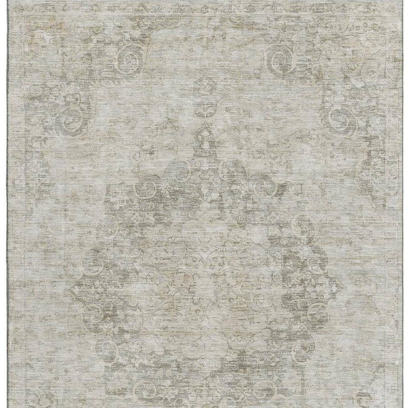 5' X 8' Beige And Taupe Oriental Washable Area Rug With UV Protection - Home & Garden