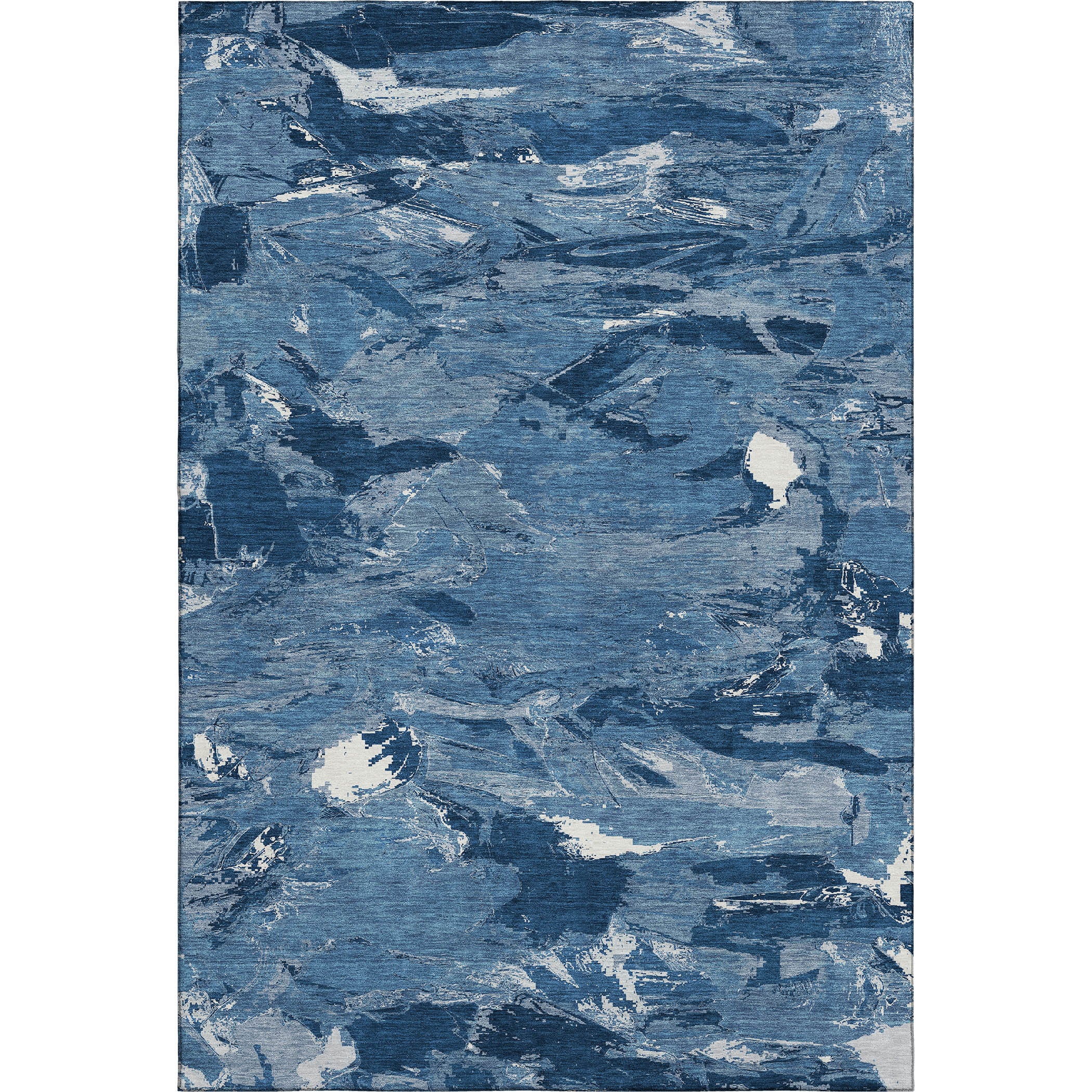 5' X 8' Navy Blue And Ivory Abstract Washable Area Rug With UV Protection - Home & Garden
