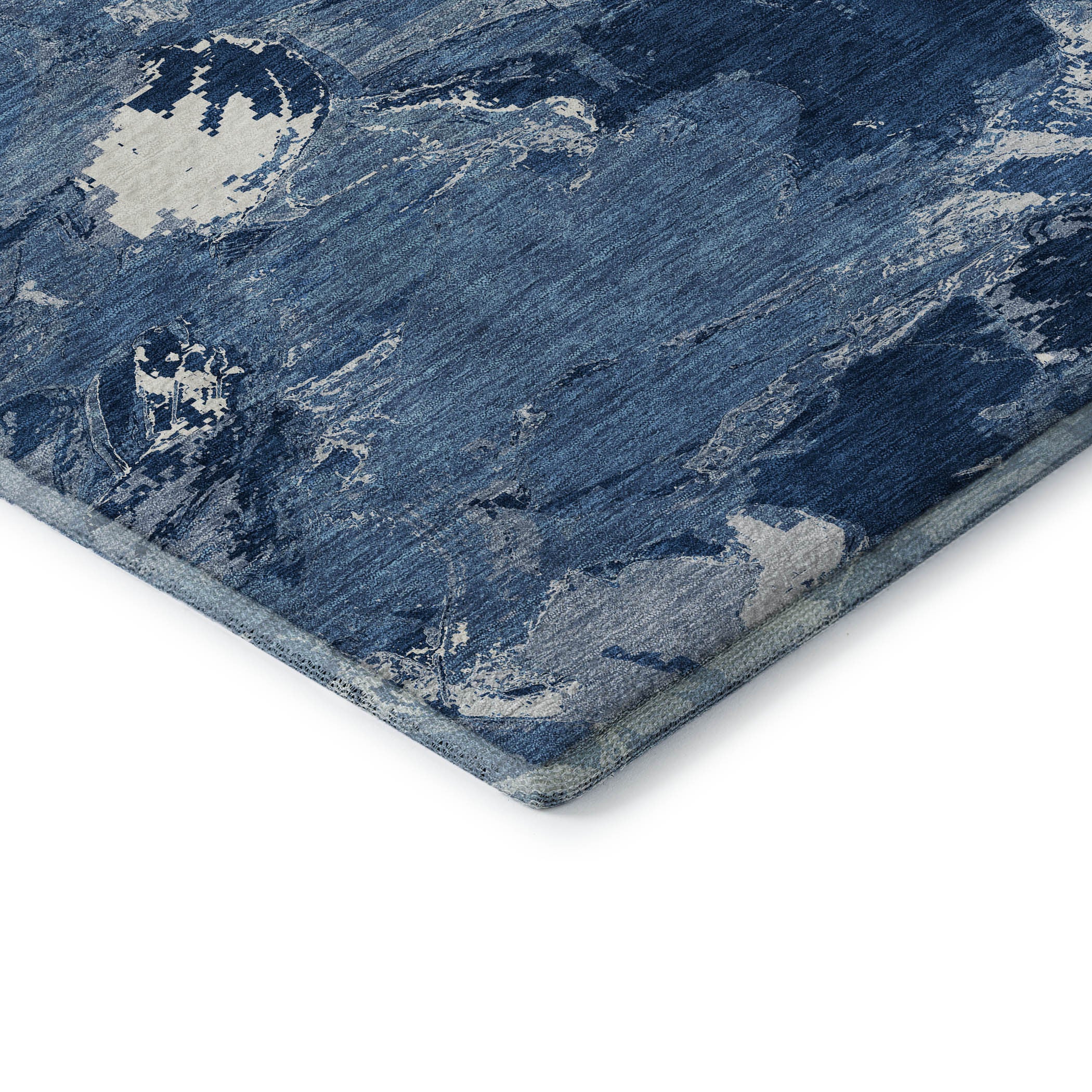 5' X 8' Navy Blue And Ivory Abstract Washable Area Rug With UV Protection - Home & Garden