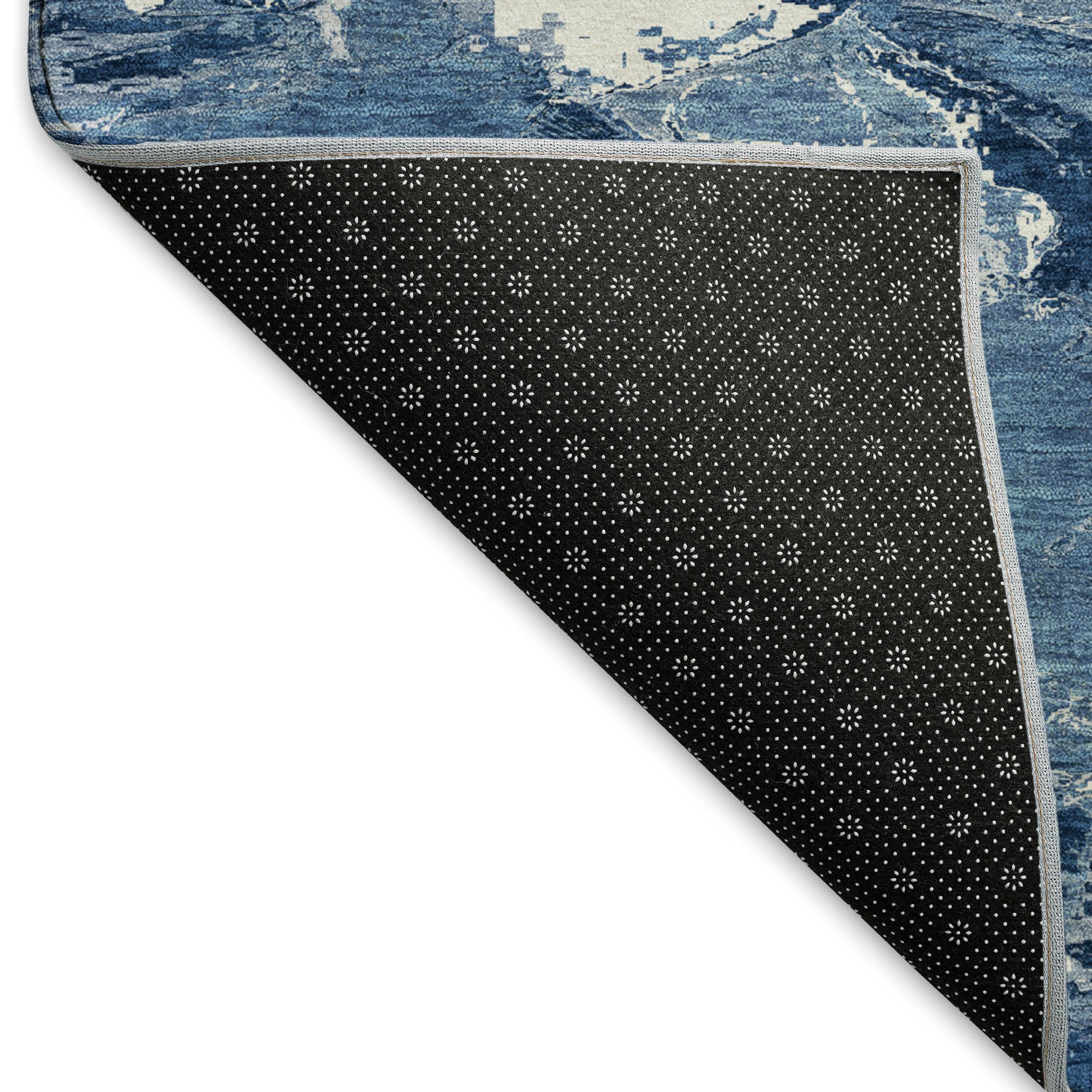 5' X 8' Navy Blue And Ivory Abstract Washable Area Rug With UV Protection - Home & Garden