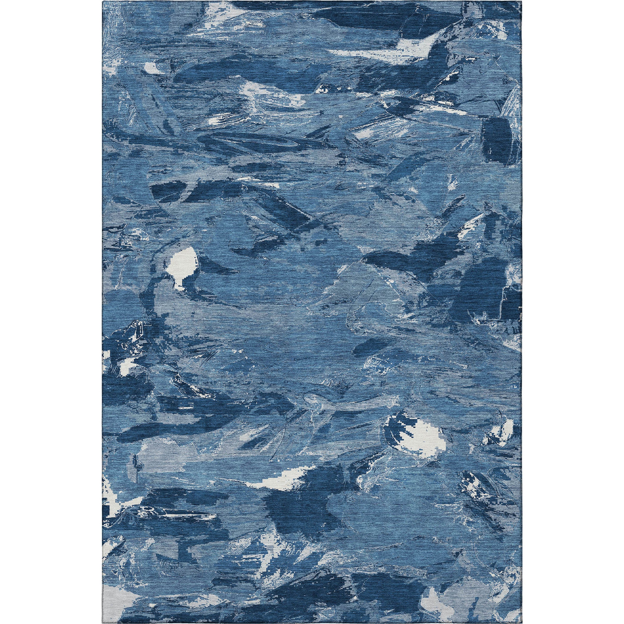 5' X 8' Navy Blue And Ivory Abstract Washable Area Rug With UV Protection - Home & Garden