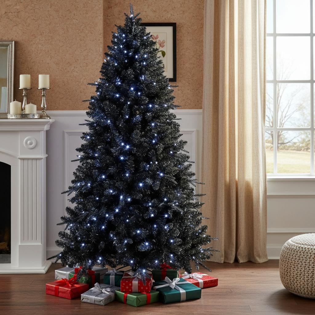 7.5' Black Pre Lit Full Spruce Christmas Tree - Home & Garden