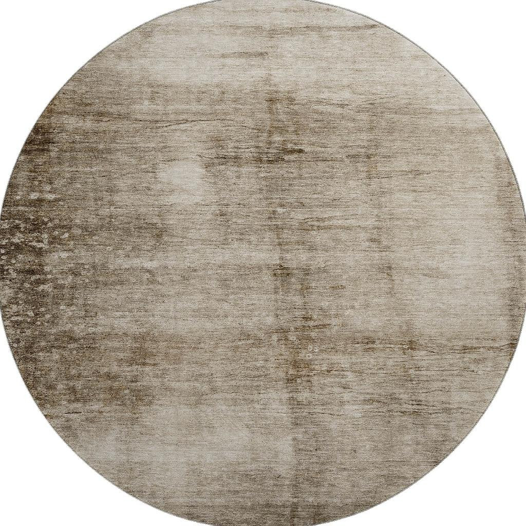 8' Beige And Brown Abstract Washable Round Rug With UV Protection - Home & Garden