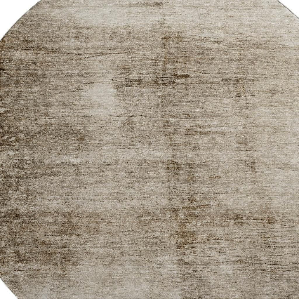 8' Beige And Brown Abstract Washable Round Rug With UV Protection - Home & Garden