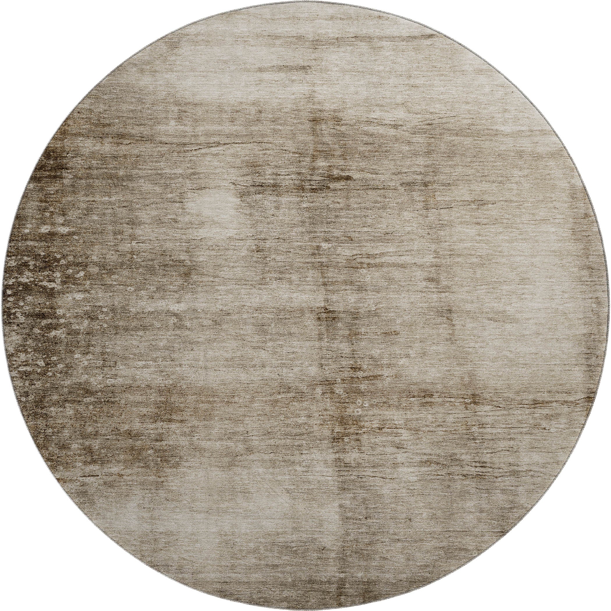 8' Beige And Brown Abstract Washable Round Rug With UV Protection - Home & Garden