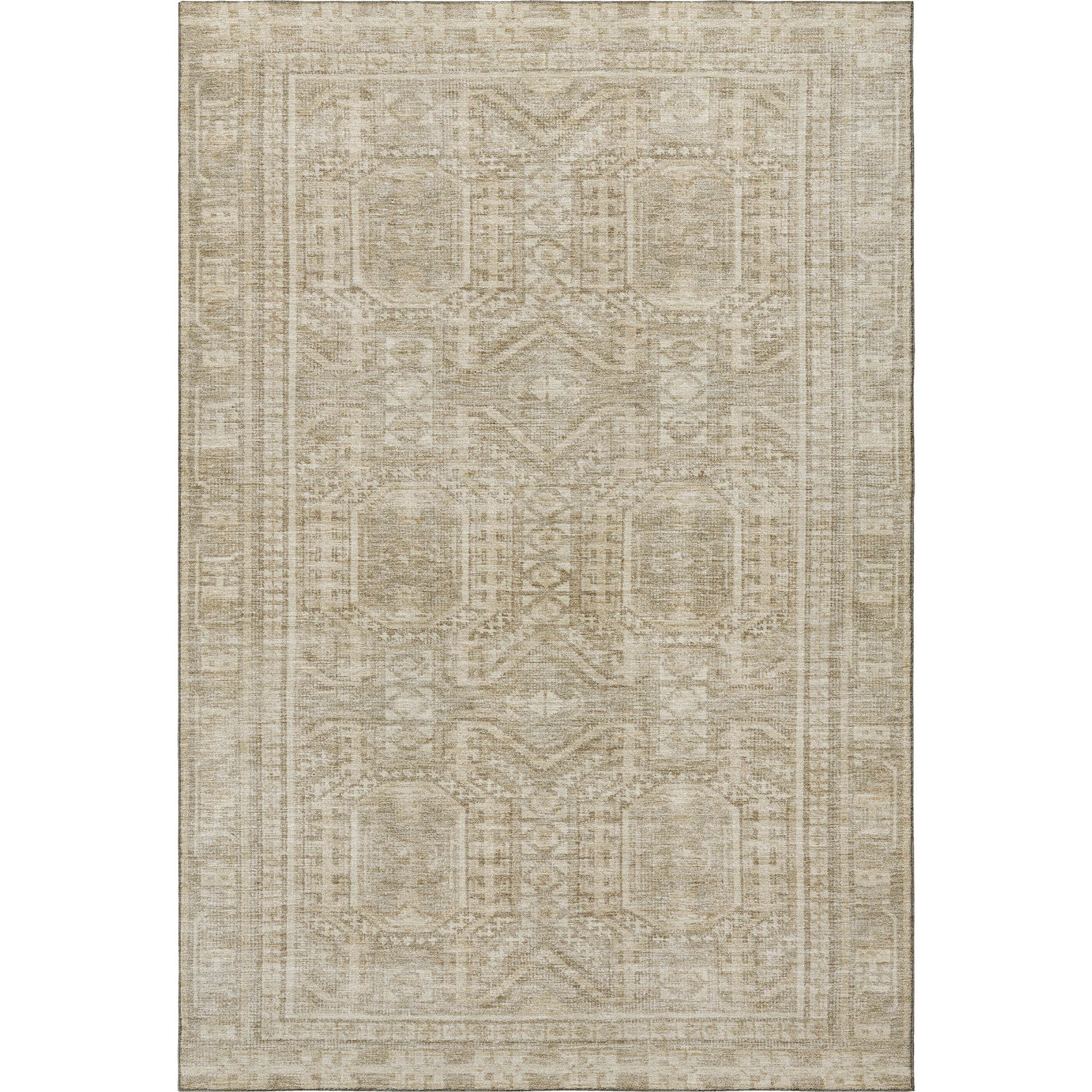 5' X 8' Beige And Taupe Geometric Washable Area Rug With UV Protection - Home & Garden