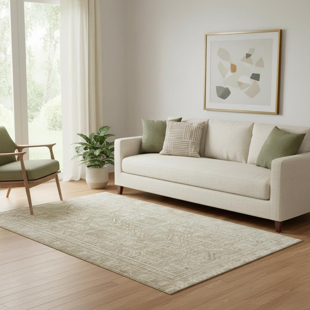 5' X 8' Beige And Taupe Geometric Washable Area Rug With UV Protection - Home & Garden
