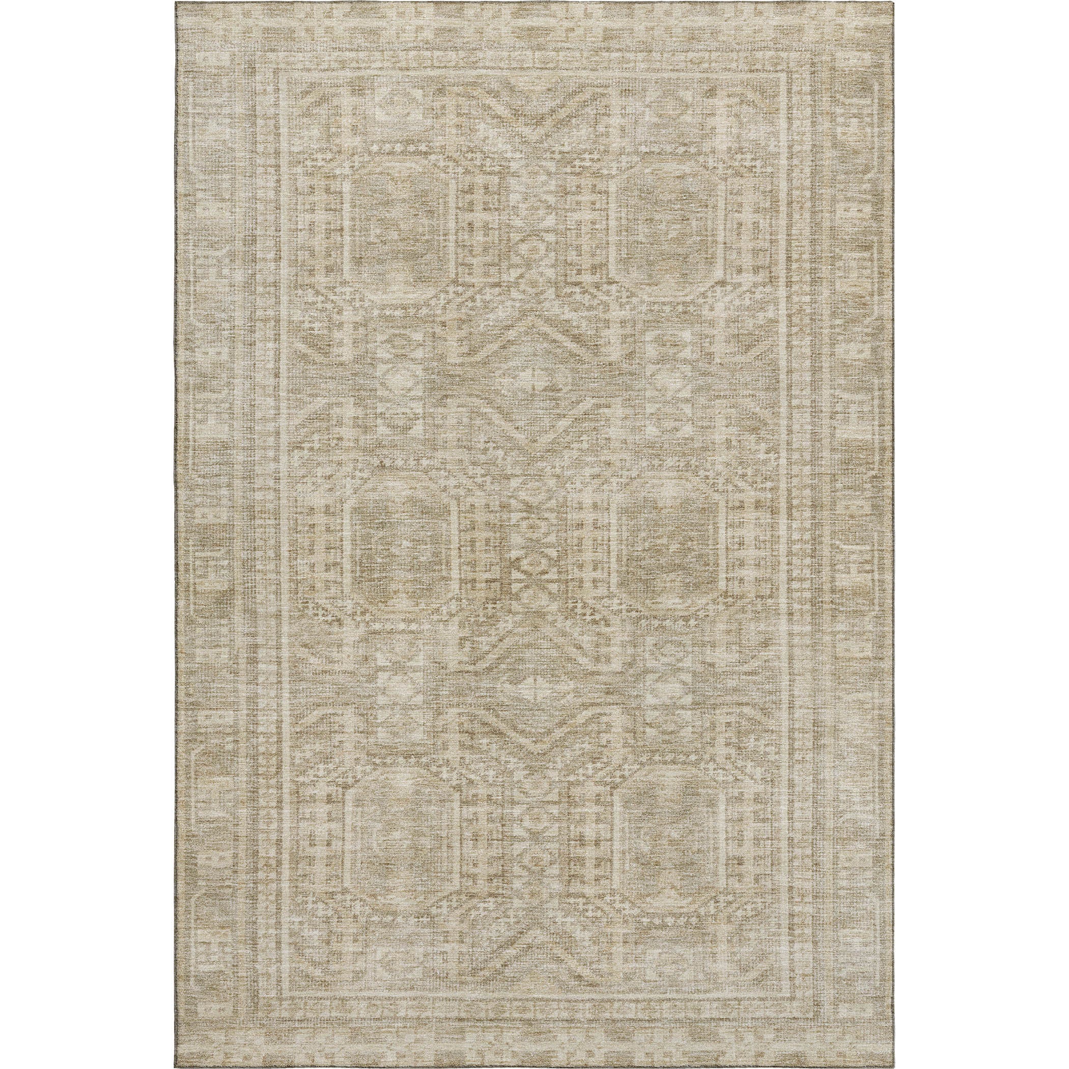 5' X 8' Beige And Taupe Geometric Washable Area Rug With UV Protection - Home & Garden