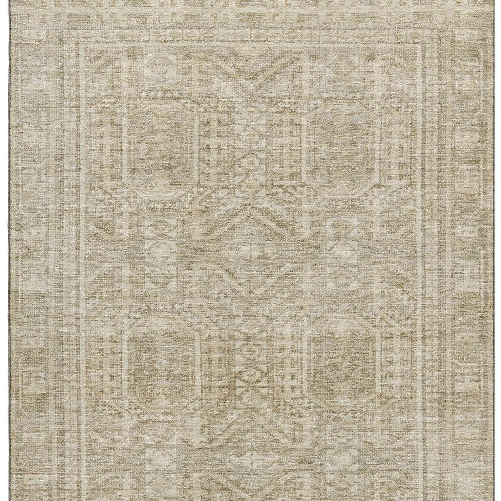 5' X 8' Beige And Taupe Geometric Washable Area Rug With UV Protection - Home & Garden
