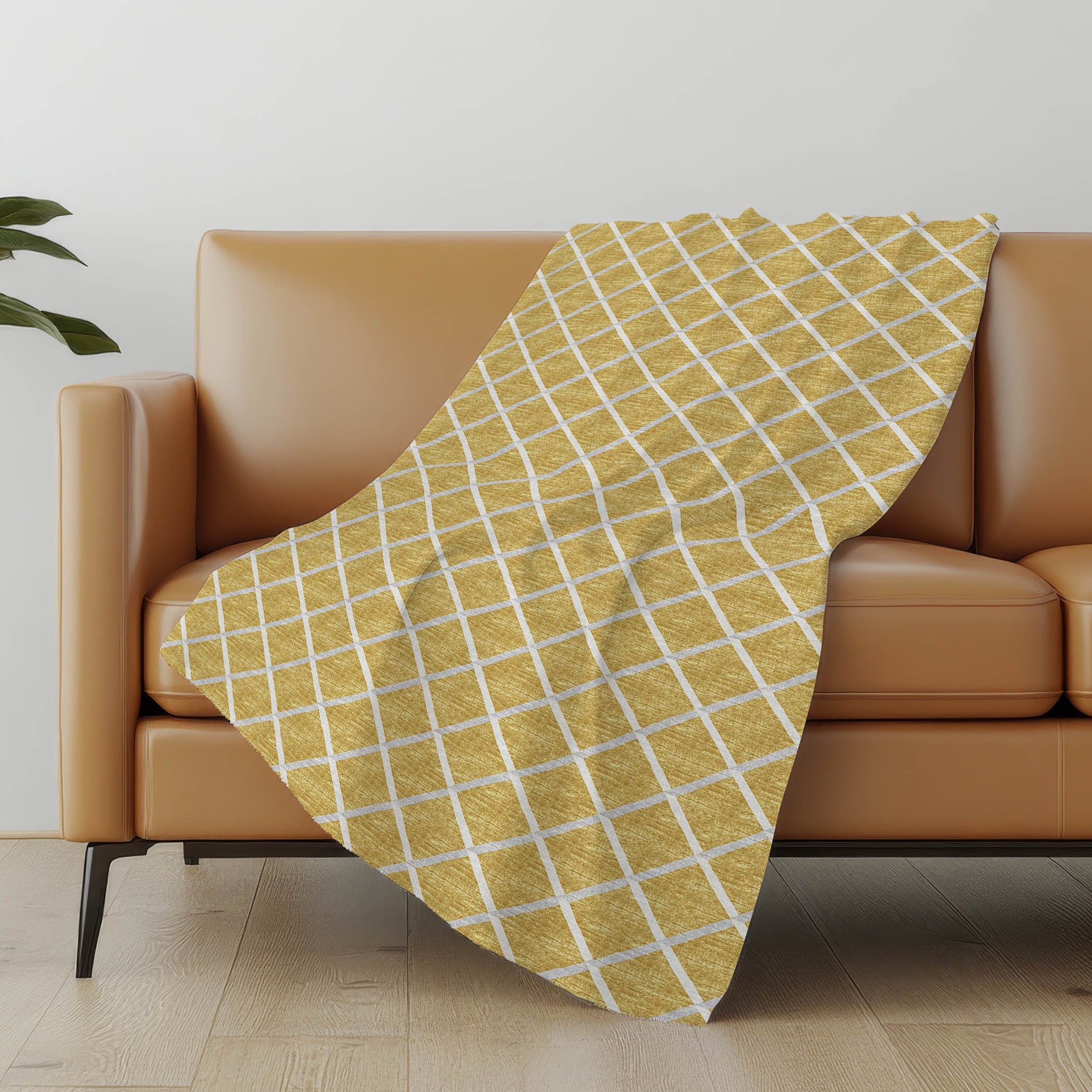 50" X 70" Gold And Ivory Microfiber Geometric Plush Throw Blanket - Home & Garden