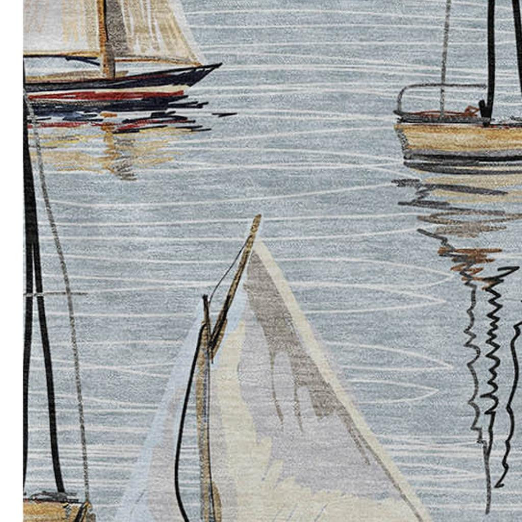 50" X 70" Beige Ivory And Sky Blue Sailboat Microfiber Plush Throw Blanket - Home & Garden