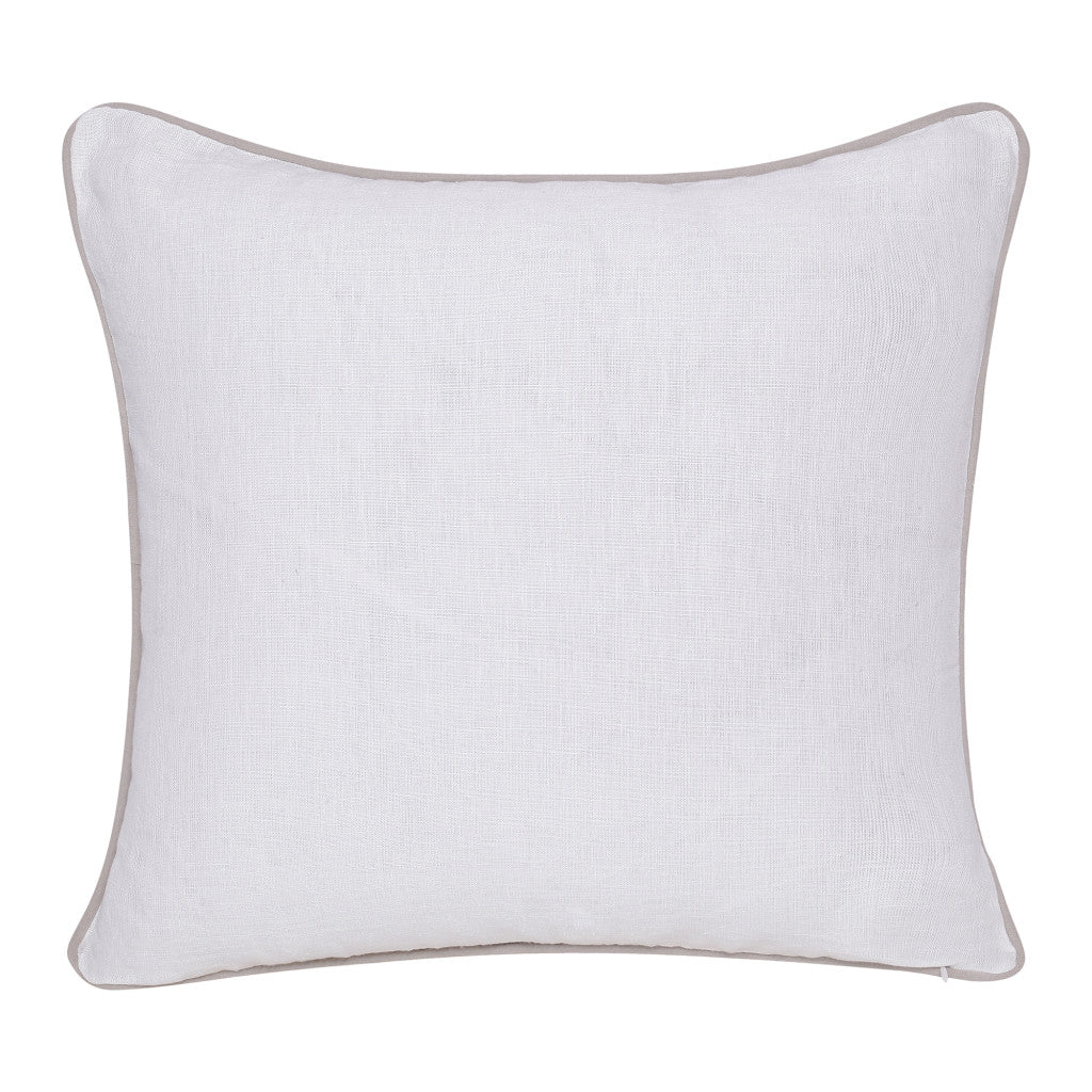 20" Off White And Taupe Floral Linen Throw Pillow Cover with Embroidery - Home & Garden