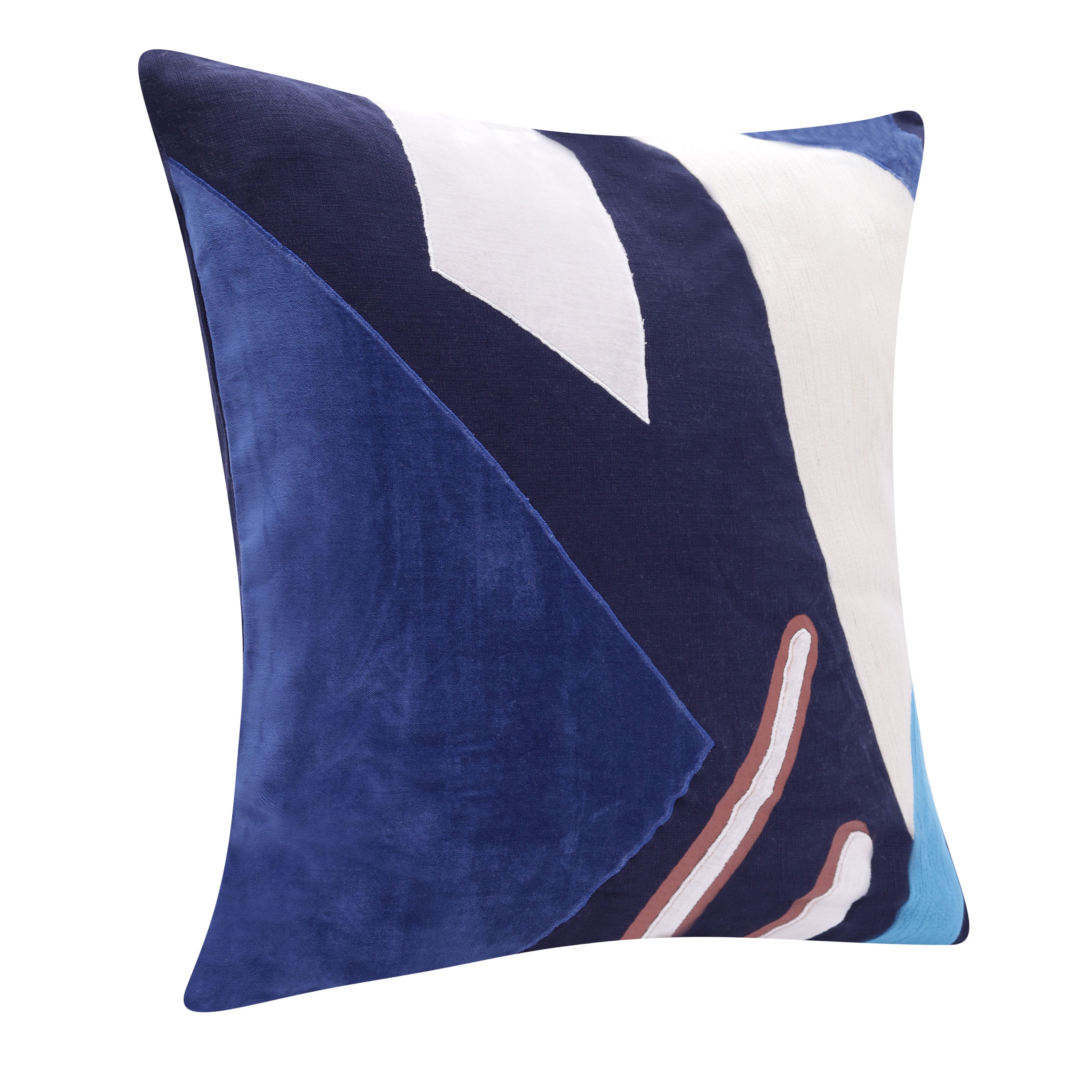 20" Cobalt Navy Blue And White Abstract Cotton Throw Pillow Cover - Home & Garden