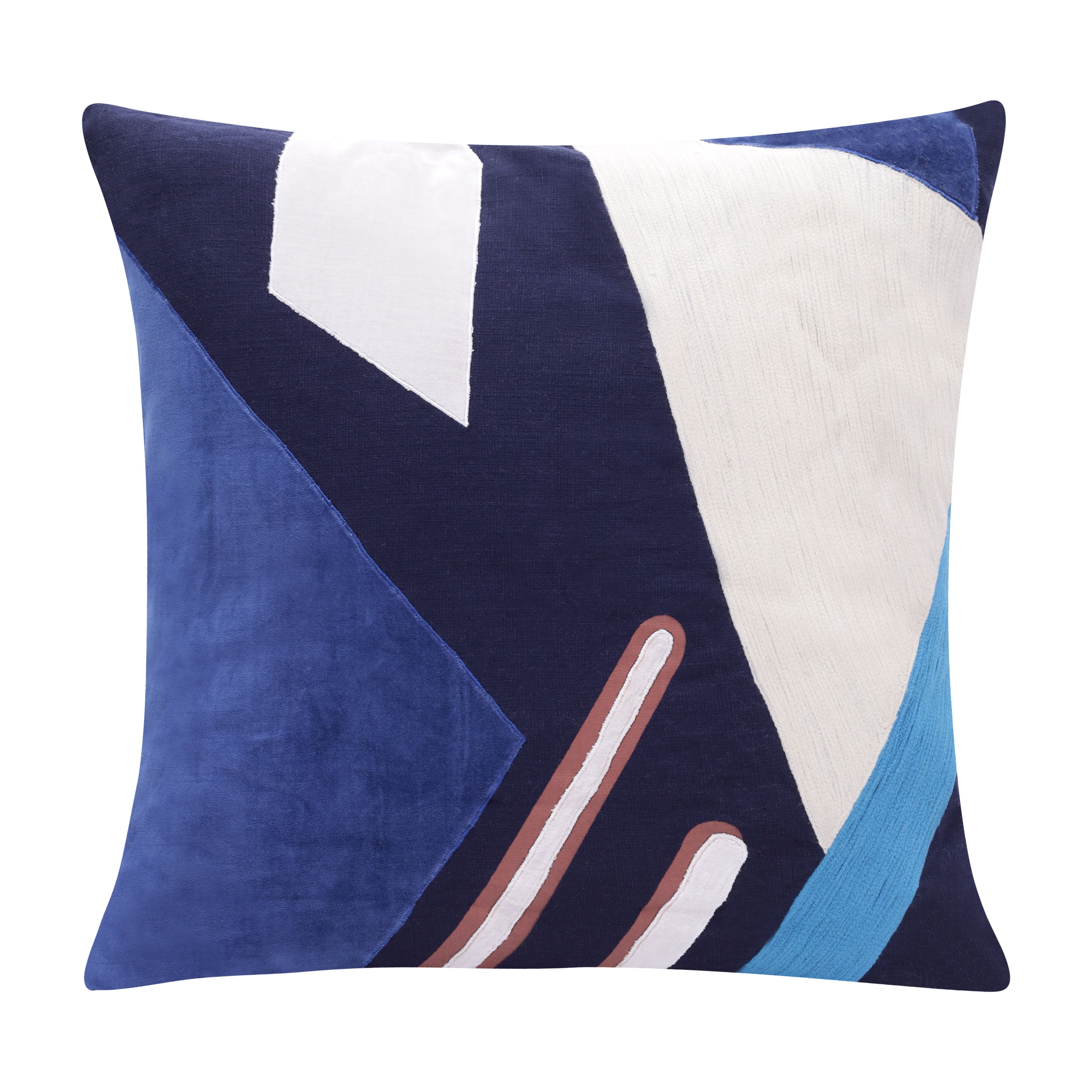 20" Cobalt Navy Blue And White Abstract Cotton Throw Pillow Cover - Home & Garden