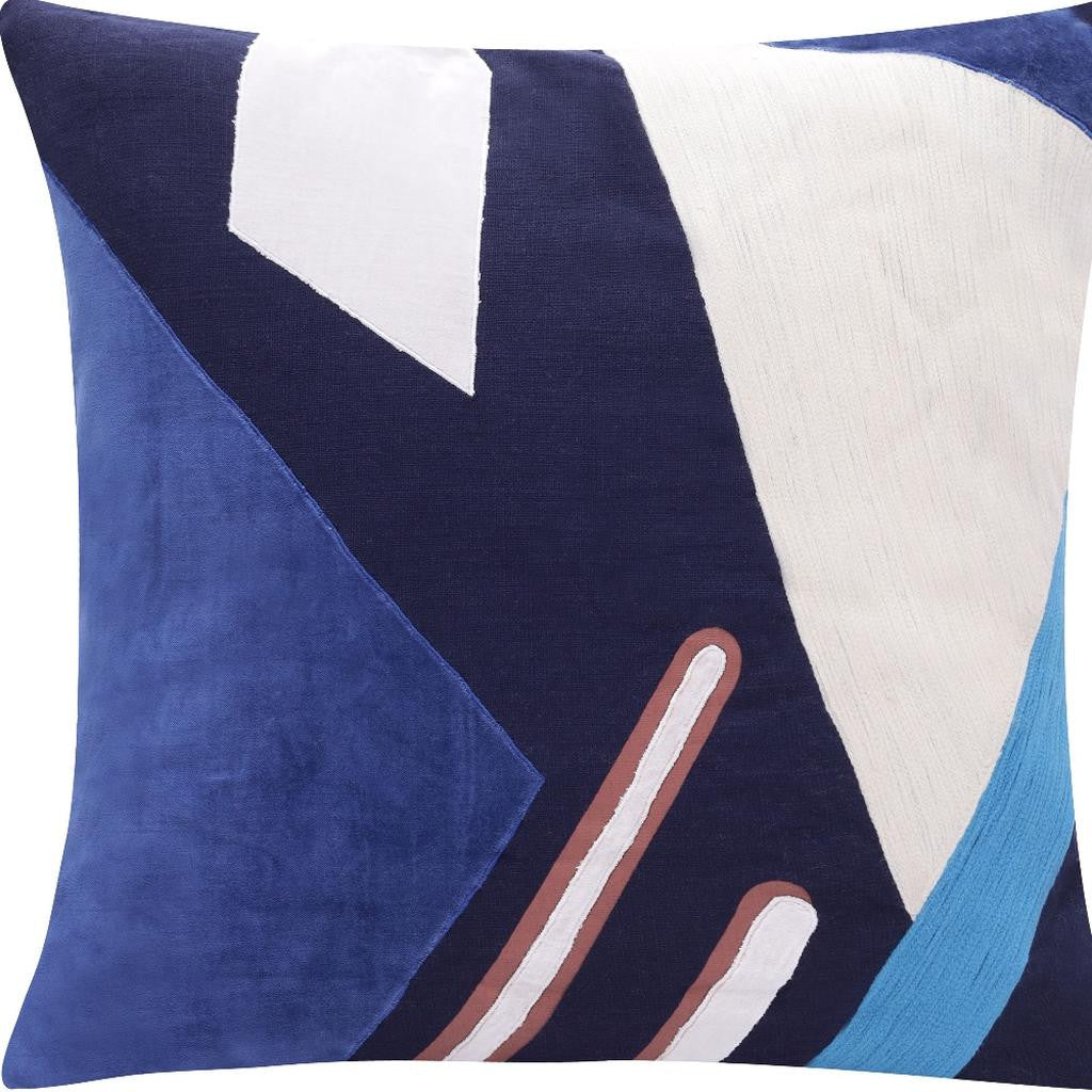 20" Cobalt Navy Blue And White Abstract Cotton Throw Pillow Cover - Home & Garden