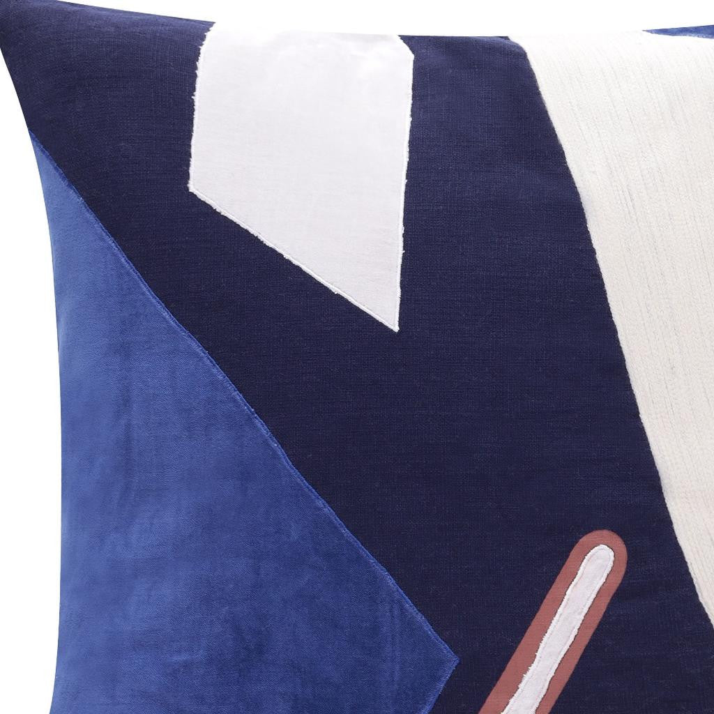 20" Cobalt Navy Blue And White Abstract Cotton Throw Pillow Cover - Home & Garden