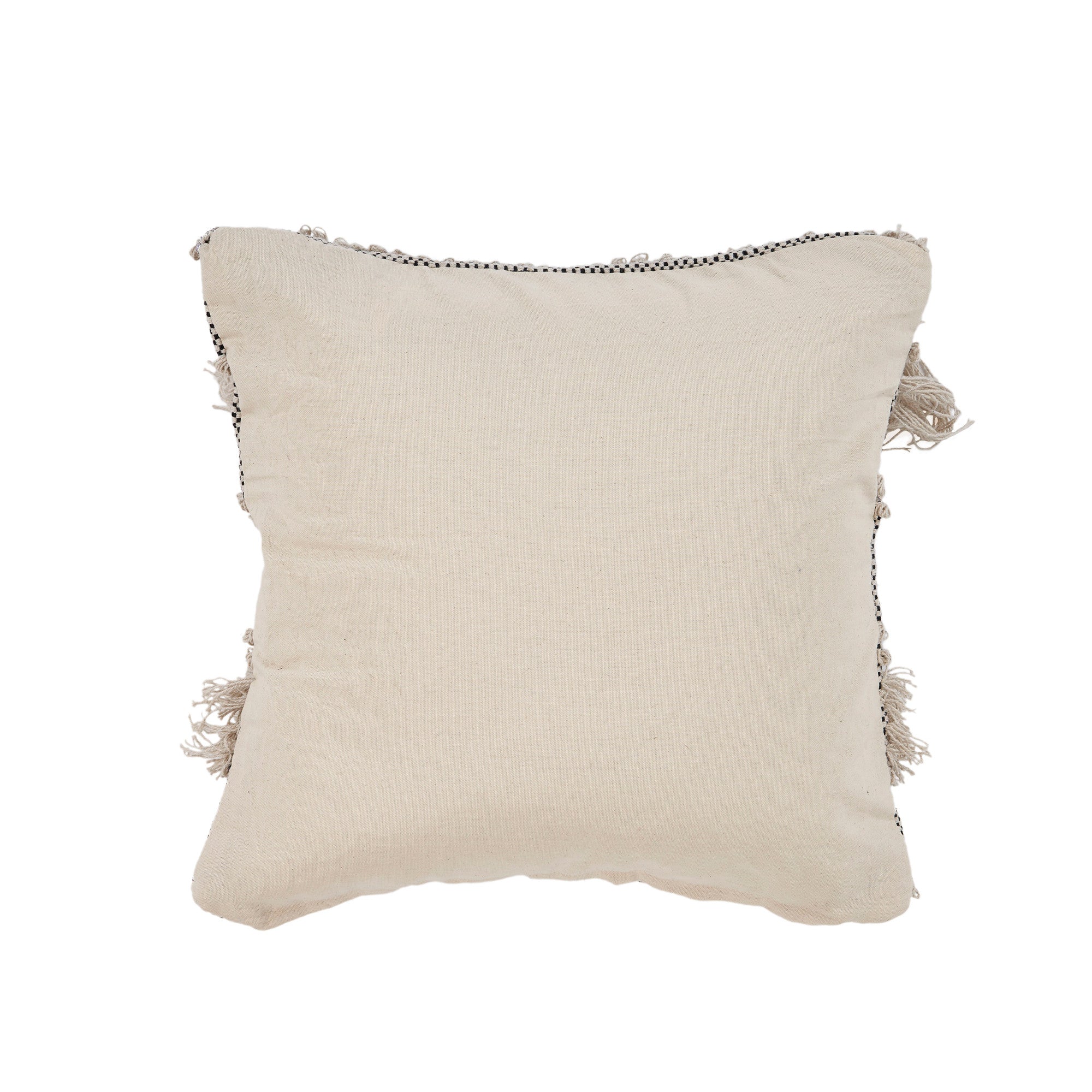 20" Beige And Black Striped Cotton Throw Pillow Cover with Fringe And Texture - Home & Garden
