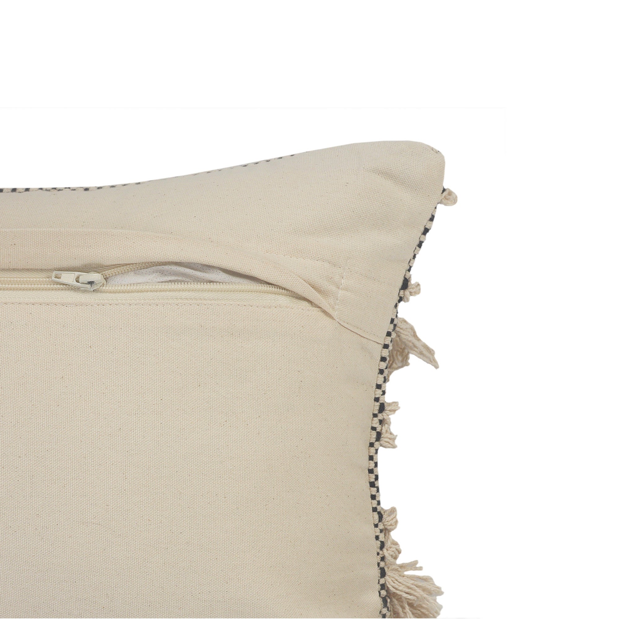 20" Beige And Black Striped Cotton Throw Pillow Cover with Fringe And Texture - Home & Garden