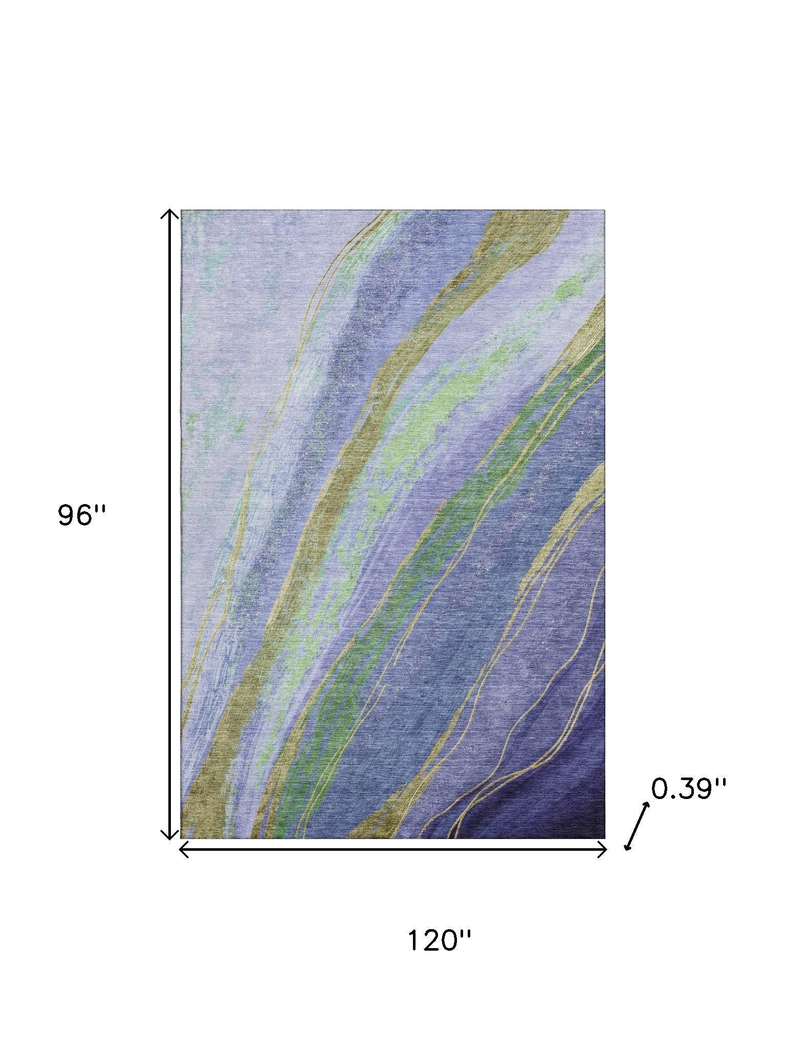 8' X 10' Purple And Green Abstract Washable Area Rug With UV Protection - Home & Garden