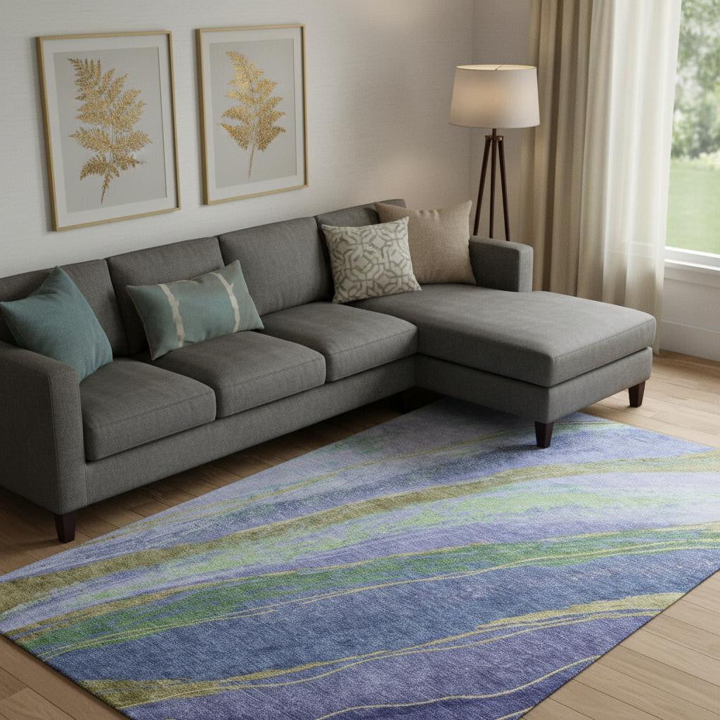 8' X 10' Purple And Green Abstract Washable Area Rug With UV Protection - Home & Garden