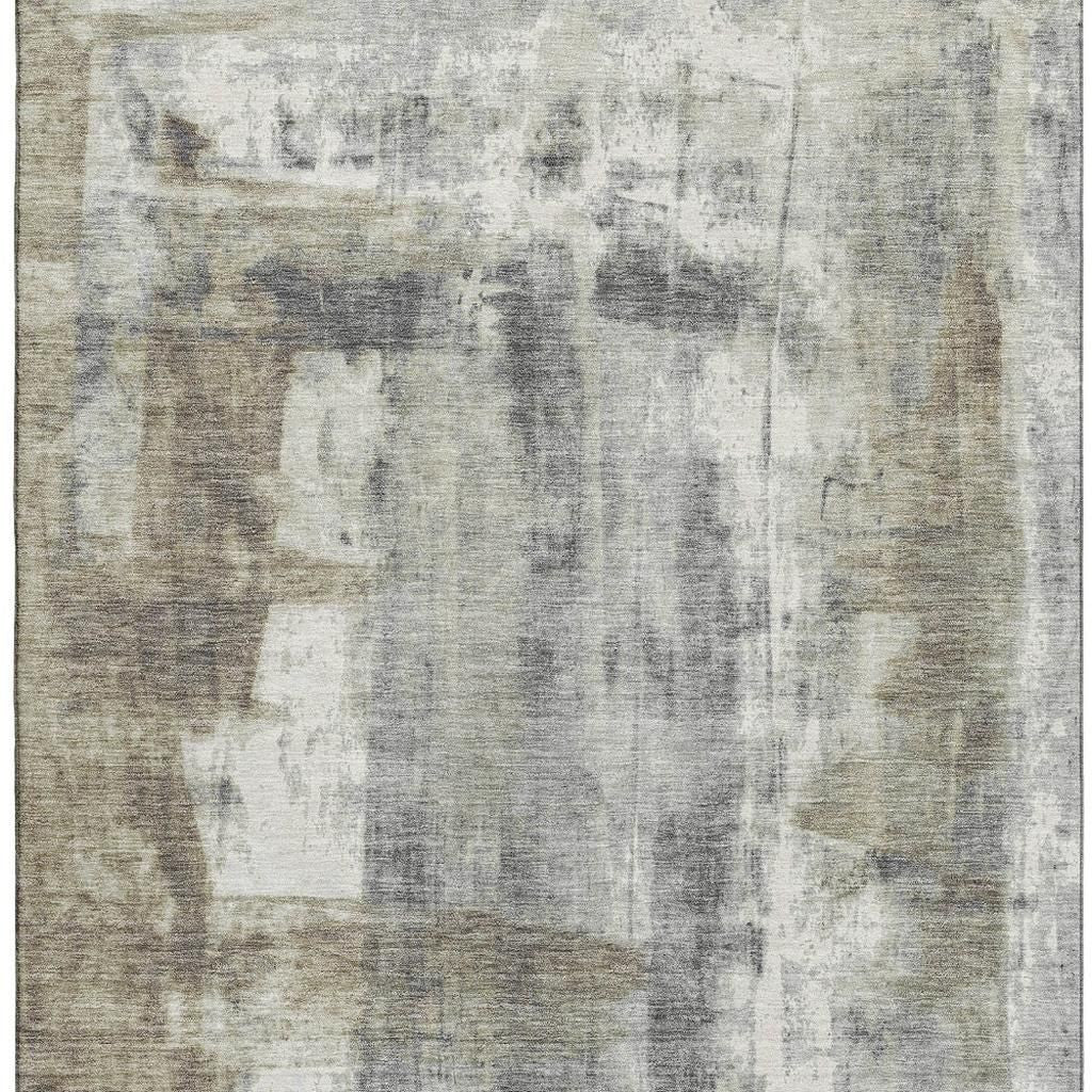 10' X 14' Beige Gray And Ivory Abstract Washable Area Rug With UV Protection - Home & Garden