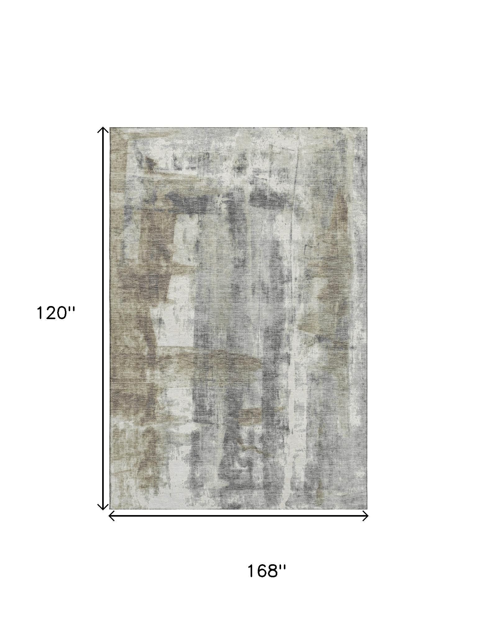 10' X 14' Beige Gray And Ivory Abstract Washable Area Rug With UV Protection - Home & Garden