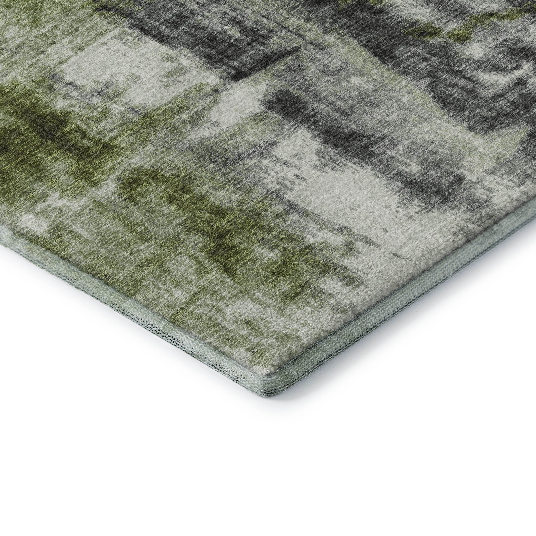 5' X 8' Olive Green Charcoal And Ivory Abstract Washable Area Rug With UV Protection - Home & Garden