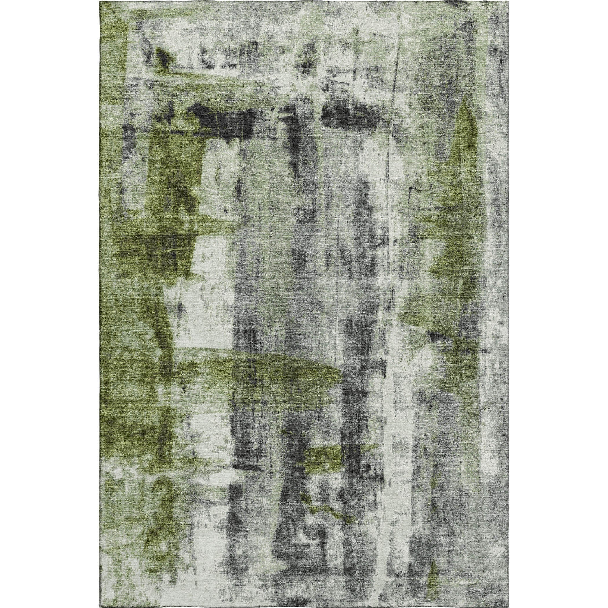 5' X 8' Olive Green Charcoal And Ivory Abstract Washable Area Rug With UV Protection - Home & Garden