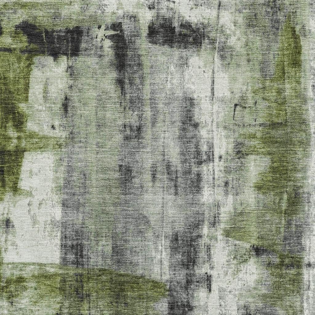 5' X 8' Olive Green Charcoal And Ivory Abstract Washable Area Rug With UV Protection - Home & Garden