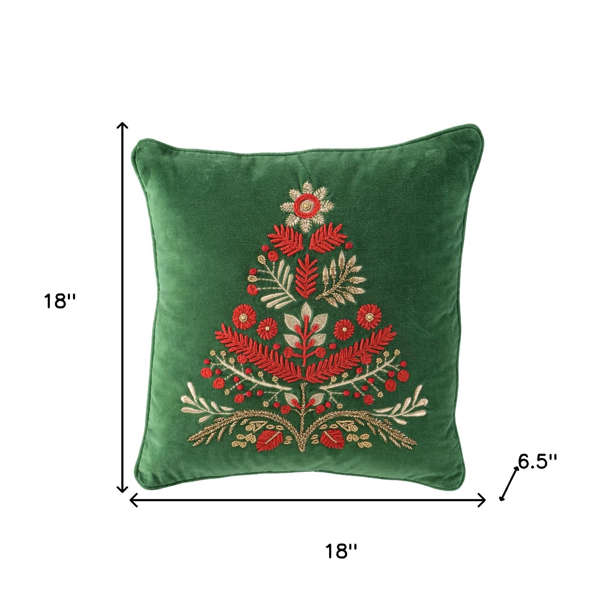 18" Green And Red Floral Velvet Cotton Christmas Tree Throw Pillow - Home & Garden
