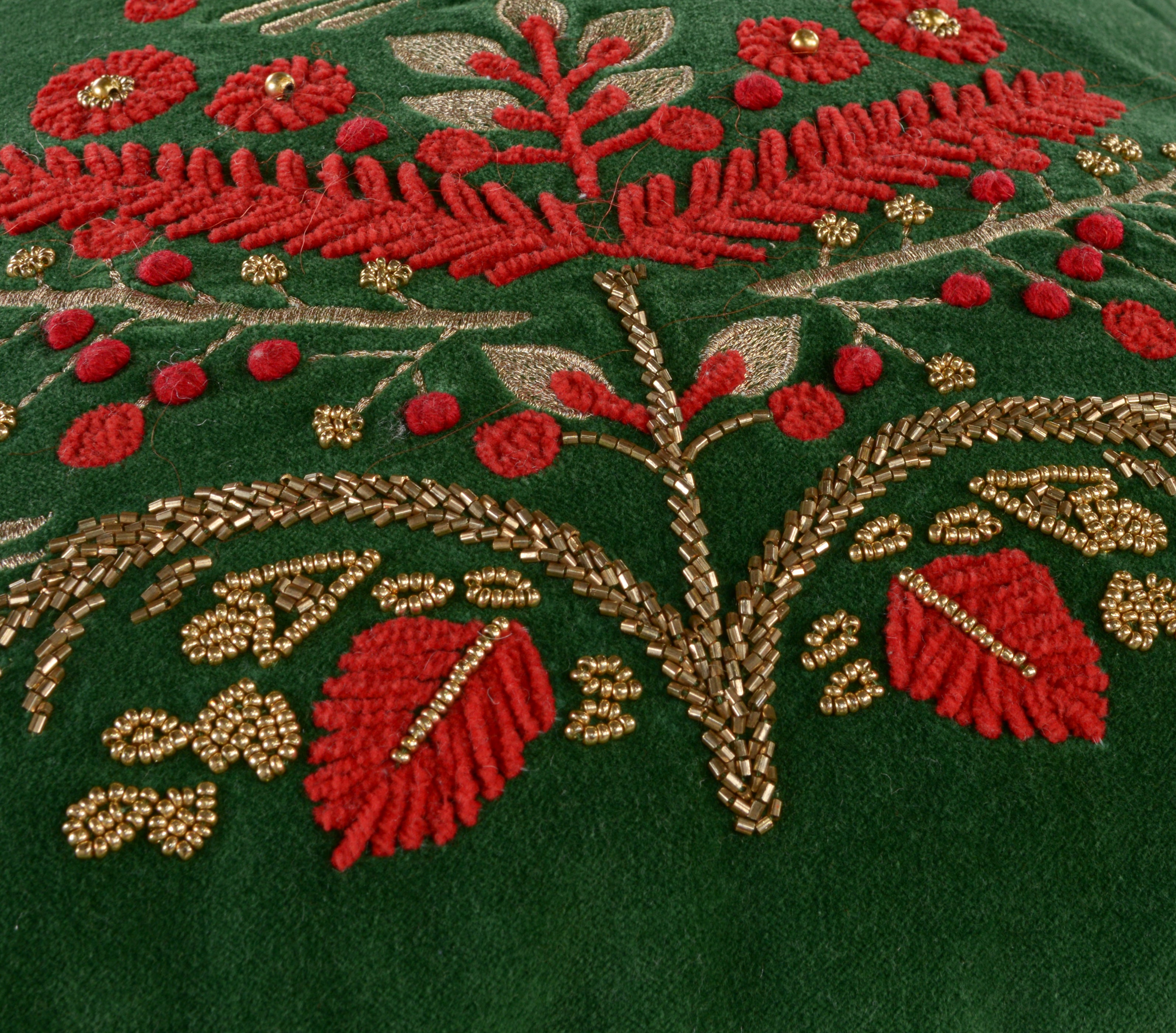 18" Green And Red Floral Velvet Cotton Christmas Tree Throw Pillow - Home & Garden