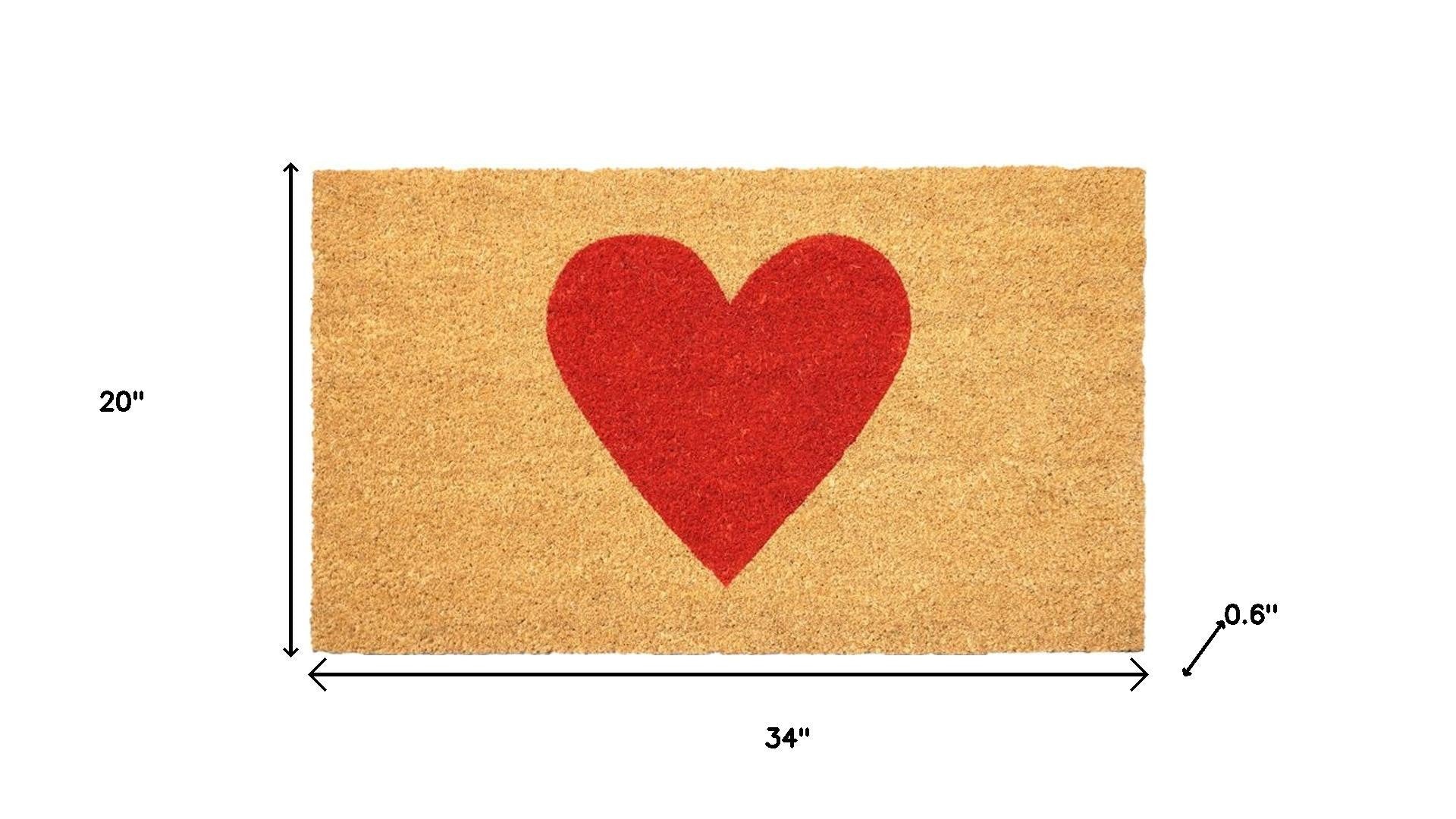 20" X 34" Brown And Red Heart Outdoor Coir Door Mat - Home & Garden