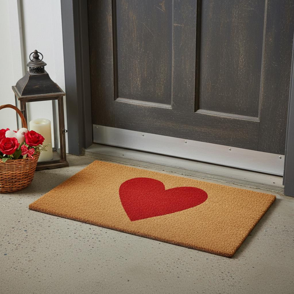 20" X 34" Brown And Red Heart Outdoor Coir Door Mat - Home & Garden