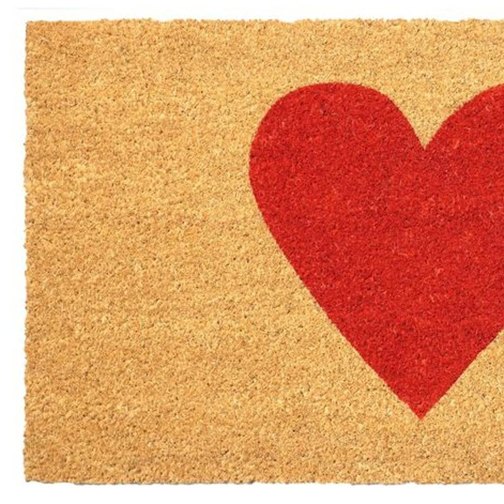 20" X 34" Brown And Red Heart Outdoor Coir Door Mat - Home & Garden