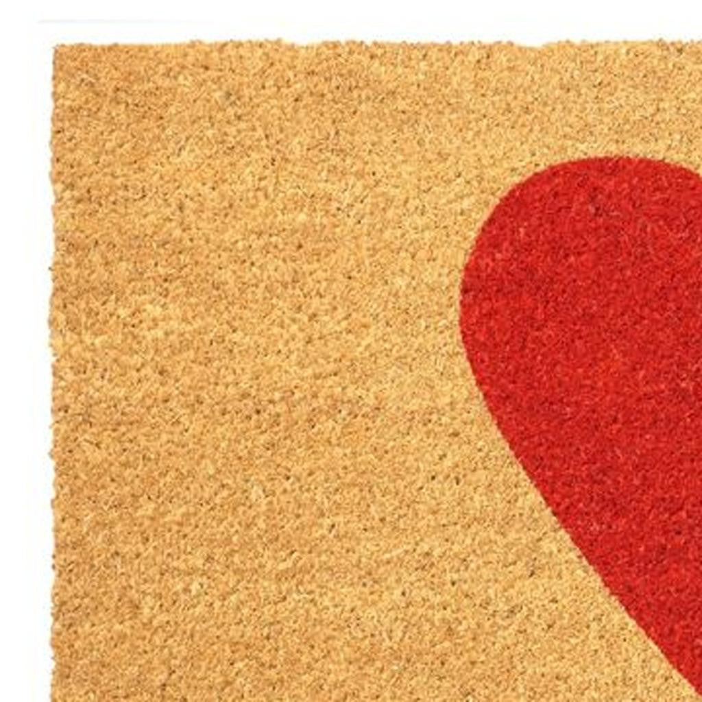 20" X 34" Brown And Red Heart Outdoor Coir Door Mat - Home & Garden