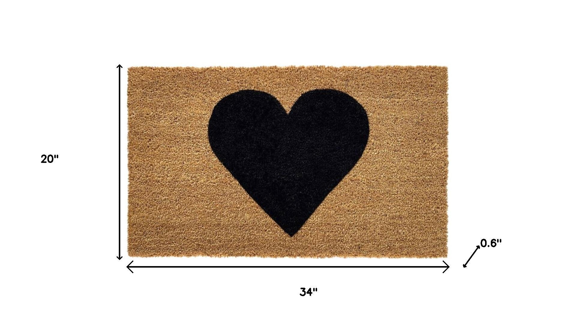 20" X 34" Brown And Black Heart Outdoor Coir Door Mat - Home & Garden