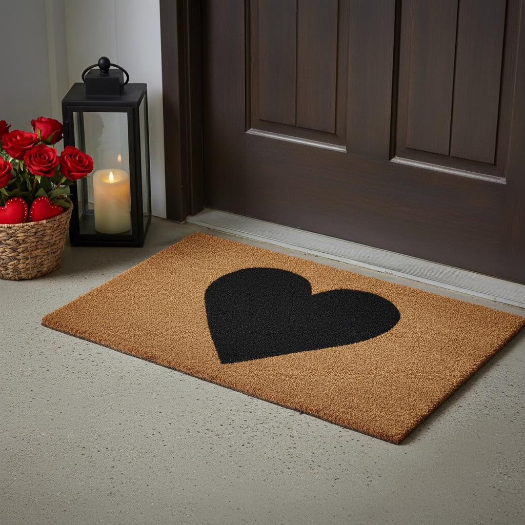 20" X 34" Brown And Black Heart Outdoor Coir Door Mat - Home & Garden