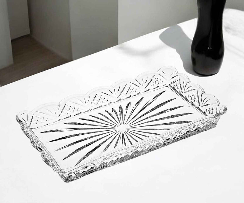 10" Clear Rectangular Cut Crystal Serving Tray