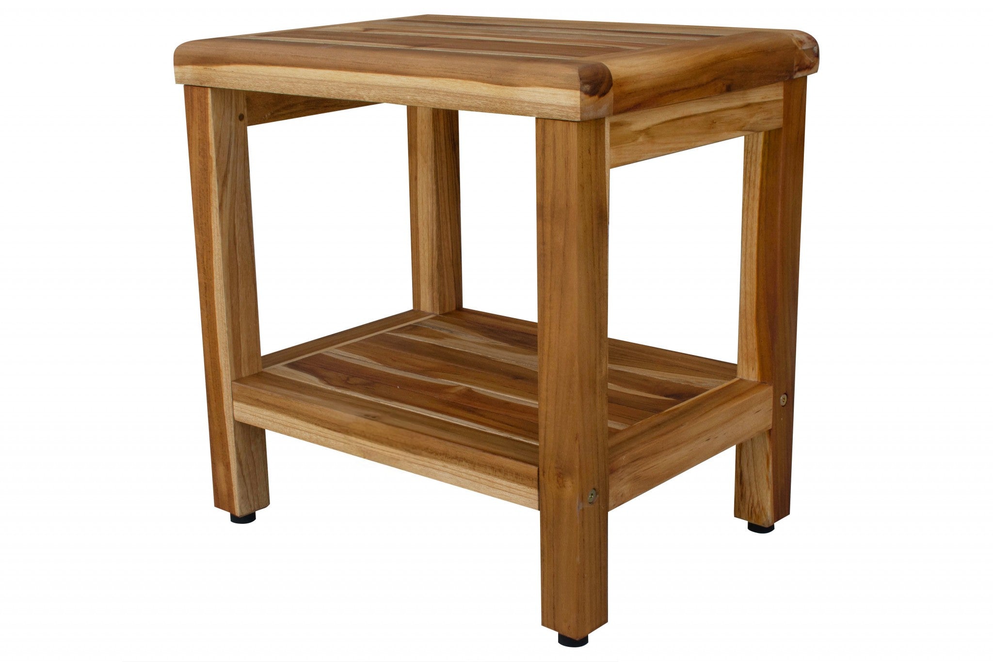 18" Contemporary Teak Shower Stool Or Bench With Shelf In Natural Finish - Bed & Bath