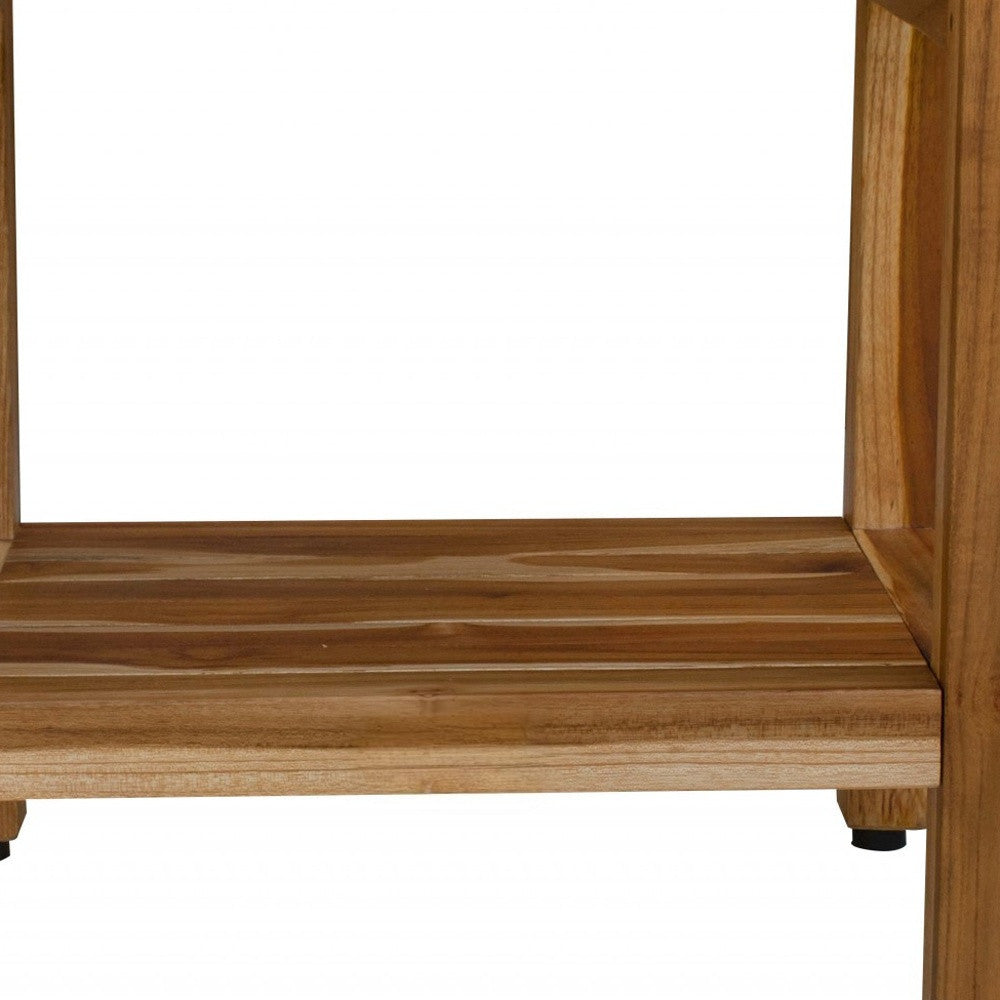 18" Contemporary Teak Shower Stool Or Bench With Shelf In Natural Finish - Bed & Bath