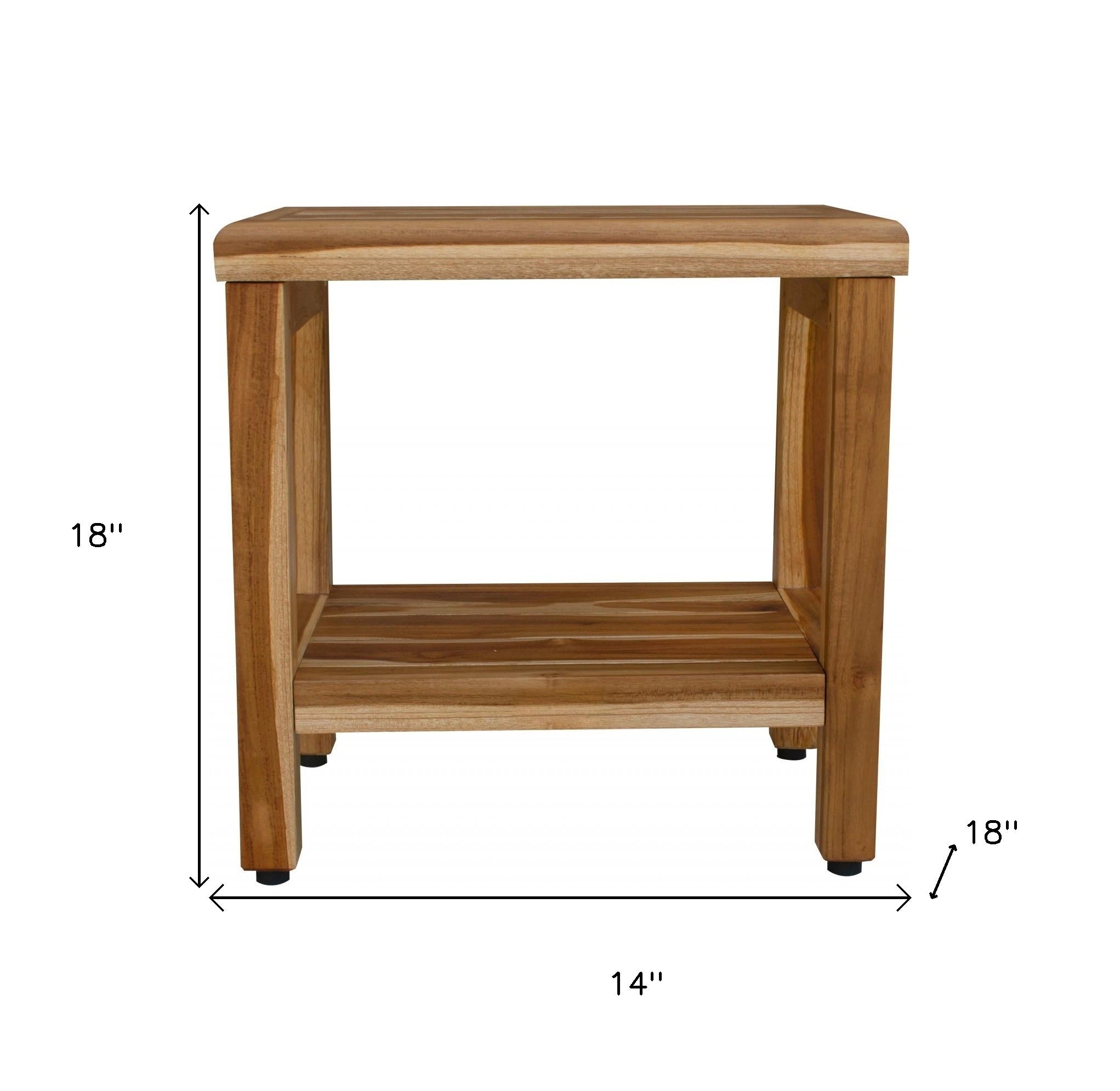 18" Contemporary Teak Shower Stool Or Bench With Shelf In Natural Finish - Bed & Bath