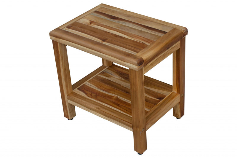 18" Contemporary Teak Shower Stool Or Bench With Shelf In Natural Finish - Bed & Bath