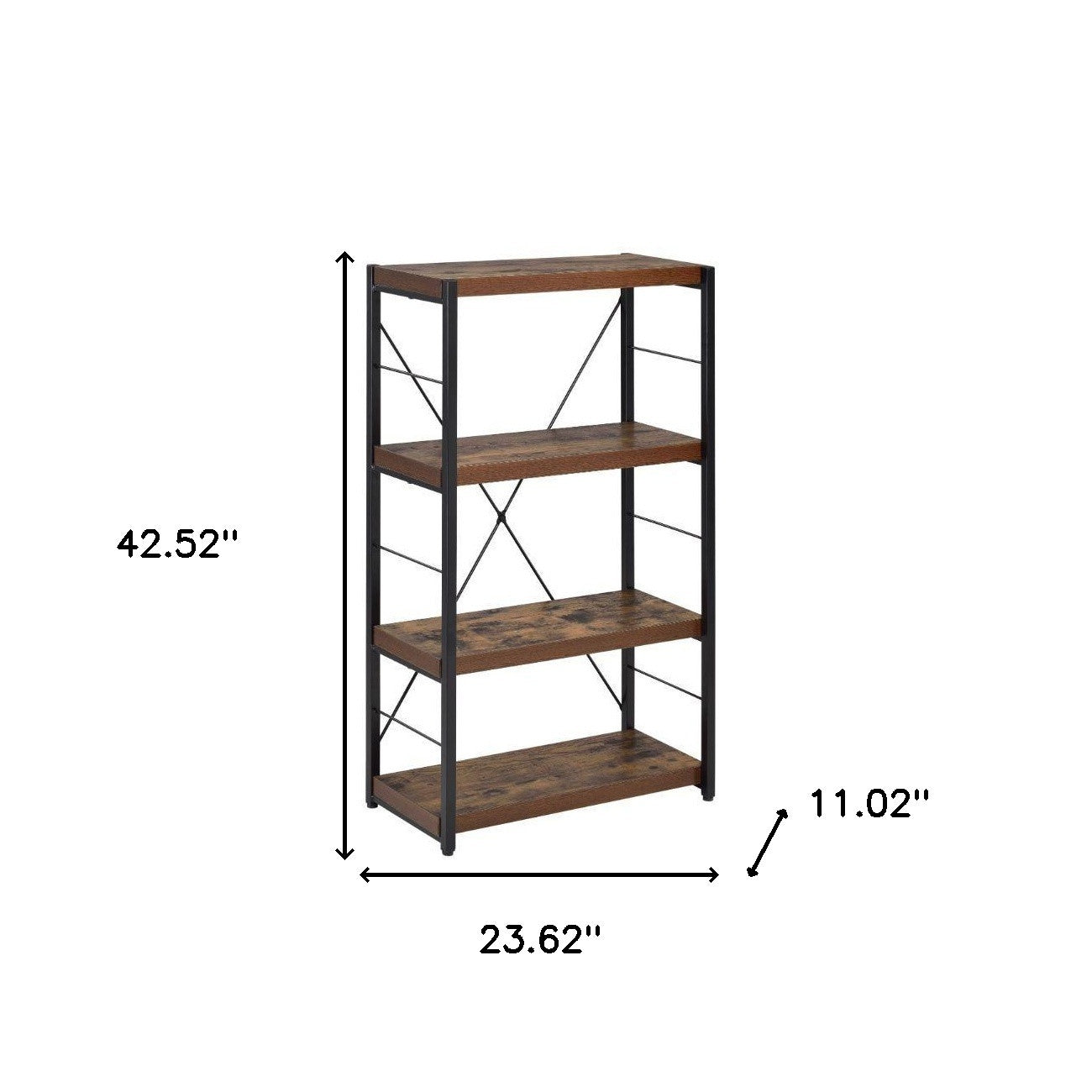 43" Black And Brown Distressed Metal and Wood Three Tier Etagere Bookcase - Office